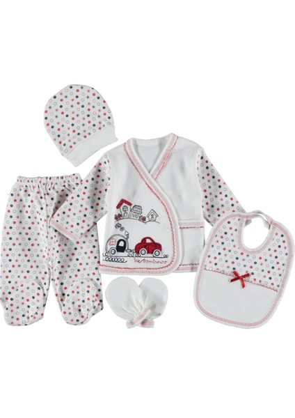Araba Nakışlı Erkek 5'li Zıbın Seti HASTANEÇIKIŞI0-3AY Pamuklu