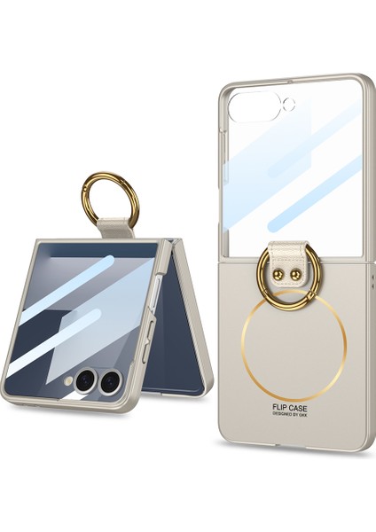 Galaxy Z Flip 7 Kılıf M-Safe Şarj Özellikli Kıpta Yüzüklü Flip Sert Kılıf
