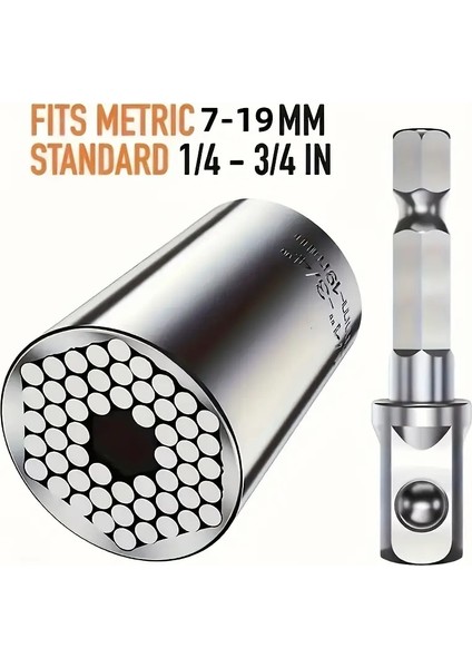 2'li Set Çok Amaçlı Universal Matkap Ucuna Takılan Evrensel Lokma Anahtar Takımı 7-19 mm Soket