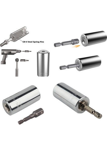 2'li Set Çok Amaçlı Universal Matkap Ucuna Takılan Evrensel Lokma Anahtar Takımı 7-19 mm Soket modelleri