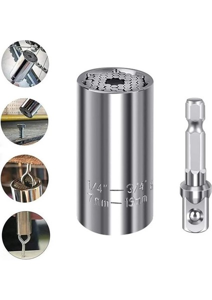 2'li Set Çok Amaçlı Universal Matkap Ucuna Takılan Evrensel Lokma Anahtar Takımı 7-19 mm Soket fırsatları