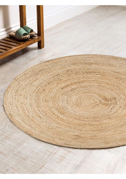 Boho 939 Doğal Hasır Jüt Desenli Örgü Yuvarlak Natural Çift Taraflı Halı indirimleri