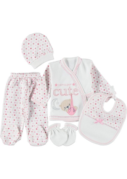 Cute Ayıcık Nakışlı 5'li Zıbın Setihastaneçıkışı0-3 Ay Pamuklu