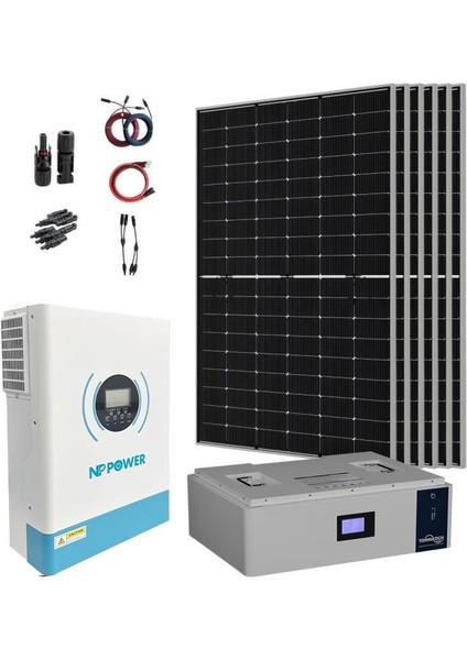 13.000 Watt Büyük Bağ Evi Solar Paketi 450w Güneş Paneli 6,2kva İnverter 5Kw Lityum Akü
