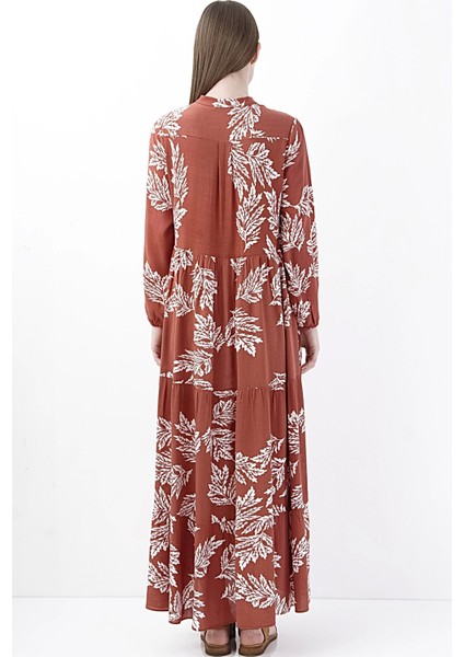Bordo Yaprak Desenli Uzun Kadın Elbise Şık Boho Stil fırsatları
