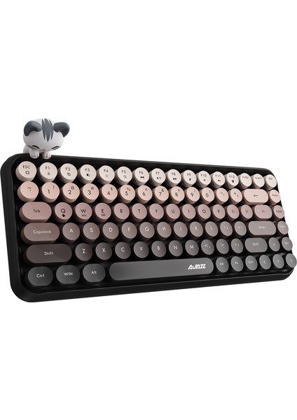 Kablosuz Bluetooth Retro Sessiz Klavye – Yuvarlak Tuşlu, Kedi Süs Aksesuarı, 84 Tuşlu, Taşınabilir, Akıllı Uyku Modu, Ergonomik Tasarım, Tablet Telefon Uyumlu, Ajazz AJ308I Kahverengi