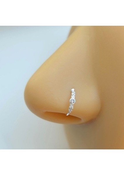 925 Ayar Gümüş Deliksiz Sıkıştırmalı Halka Burun Hızma – Taşlı, Ayarlanabilir