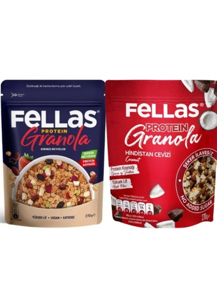 Protein Granola -Hindistan Cevizi 270 gr - Kırmızı Meyveler 270 gr 2'li Set