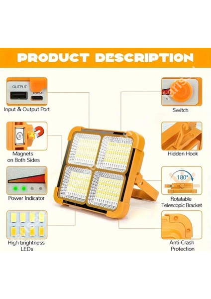 Solar Panelli Çakar Özellikli Dış Mekan Aydınlatmasına Uygun Projektör