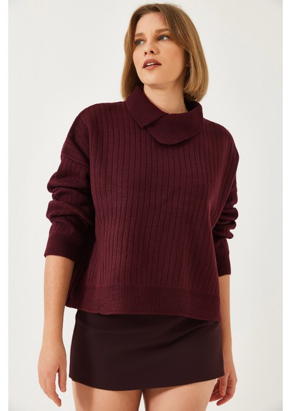 Kadın Yaka Detayl Triko Kazak