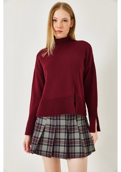 Kadın Balıkçı Yaka Önü Yırtmaçlı Triko Kazak fiyatları