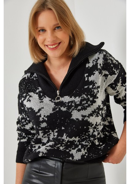 Kadın Fermuarlı Triko Kazak