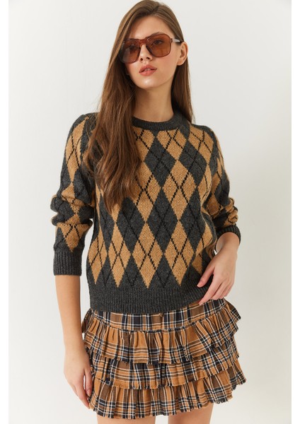 Kadın Bisiklet Yaka Baklava Desenli Kazak fiyatları