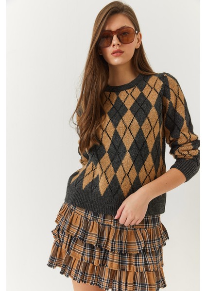 Kadın Bisiklet Yaka Baklava Desenli Kazak modelleri