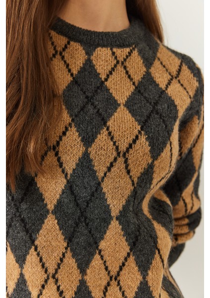 Kadın Bisiklet Yaka Baklava Desenli Kazak fırsatları