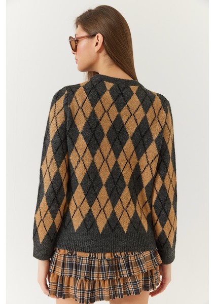 Kadın Bisiklet Yaka Baklava Desenli Kazak indirimleri