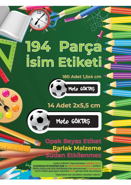 Okul Etiketi Kalem Defter Etiketi, Bjk Etiketi - 194 Adet Opak Sticker