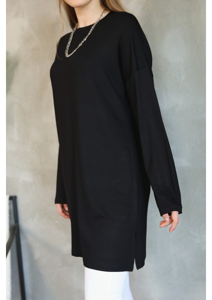 Modest Düşük Kol Kahverengi Oversize Likralı Modal Penye Pamuklu Tesettür Basic Tunik fiyatları