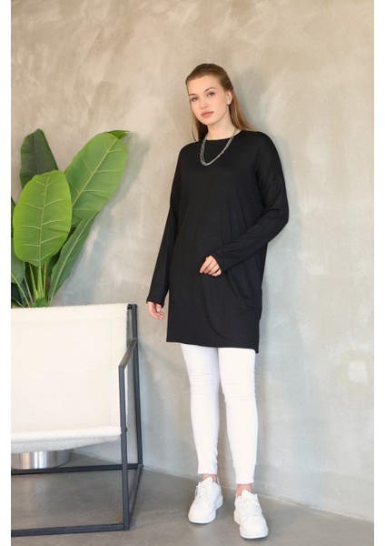 Modest Düşük Kol Kahverengi Oversize Likralı Modal Penye Pamuklu Tesettür Basic Tunik fırsatları