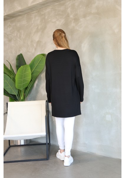 Modest Düşük Kol Kahverengi Oversize Likralı Modal Penye Pamuklu Tesettür Basic Tunik indirimleri