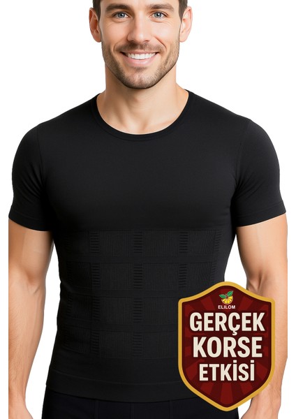 Erkek Korse Atlet Göğüs Jinekomasti ve Göbek Karın Toparlayıcı Fit Görünüm Kısa Kollu