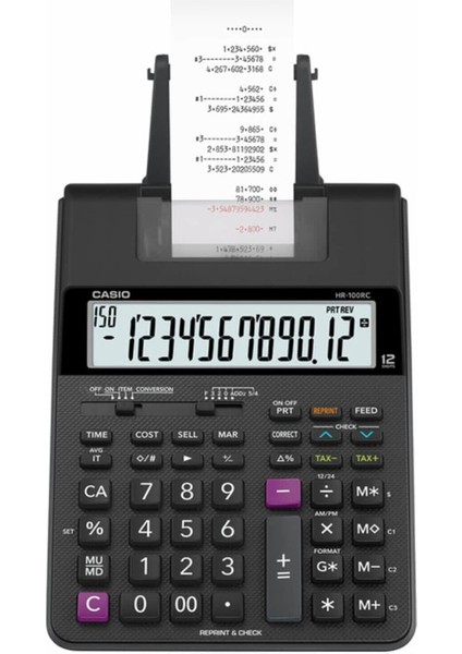 Şeritli Hesap Makinesi HR-100RC-BK-DC, Pratik ve Kullanışlı Hesaplama Aracı