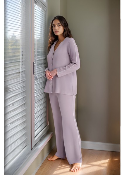 Kadın Önü Düğmeli Uzunkol Pijama Takım C840-854