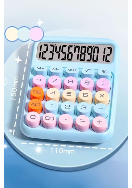 Renkli 12 Haneli Yuvarlak Tuşlu Mavi Hesap Makinesi, 4 Fonksiyonlu, Pratik ve Şık Tasarım indirimleri