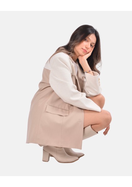 Kruvaze Yaka Dokulu Blazer Ceket Bej modelleri