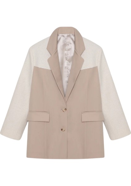 Kruvaze Yaka Dokulu Blazer Ceket Bej fırsatları