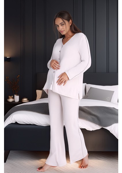 Kadın Önü Düğmeli Uzunkol Pijama Takım C840-854