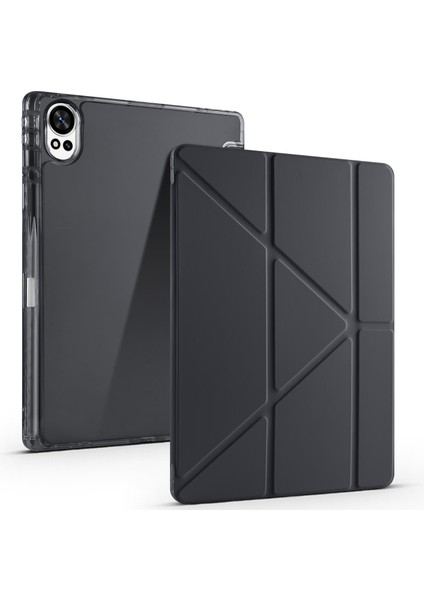 Huawei Matepad 12 x Uyumlu Kılıf Kalem Bölmeli Tri Folding Standlı Arkası Silikon Uyku Modlu