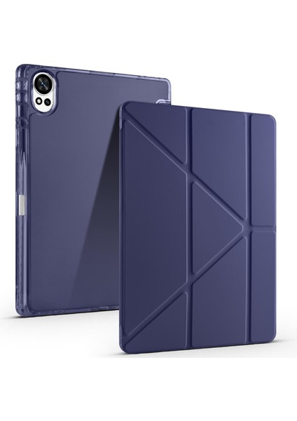 Huawei Matepad 12 x Uyumlu Kılıf Kalem Bölmeli Tri Folding Standlı Arkası Silikon Uyku Modlu
