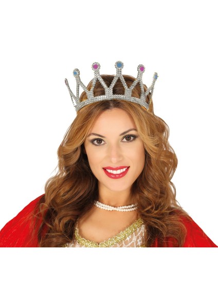 Nessiworld Gümüş Renk Çocuk ve Yetişkin Uyumlu Kraliçe Tacı Prenses Tacı 8X25 cm
