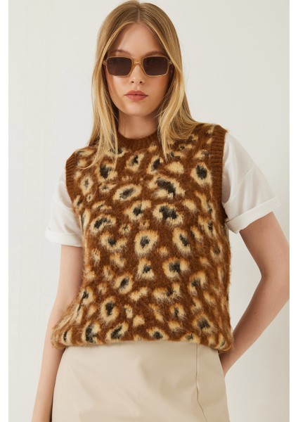 Kadın Şardonlu Leopar Desenli Süveter