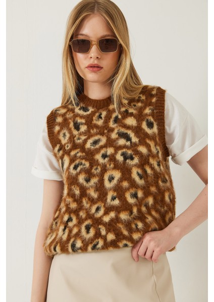Kadın Şardonlu Leopar Desenli Süveter modelleri