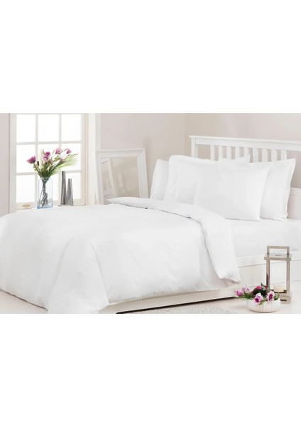 Line Çift Kişilik Mürdüm Pamuk Saten Nevresim Takımı – 4 Yastıklı Çizgili Şık Tasarım