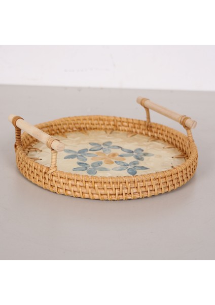 Mylamp Arus 22X3 cm Sedefli Rattan Tepsi & Duvar Dekoru