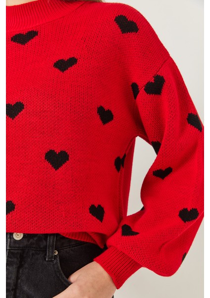 Kadın Kalp Desenli Triko Kazak fiyatları