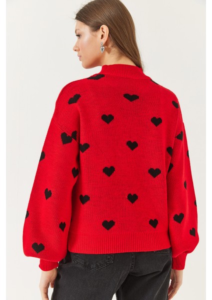 Kadın Kalp Desenli Triko Kazak modelleri