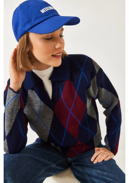 Kadın Polo Yaka Desenli Triko Kazak fiyatları