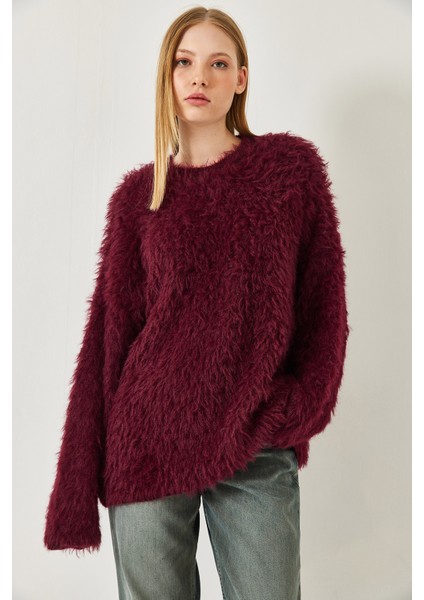 Kadın Tüylü Oversize Kazak