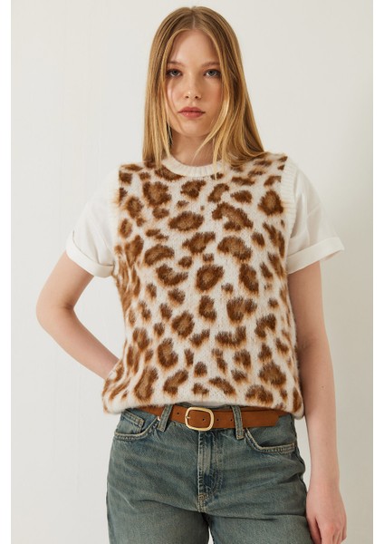 Kadın Şardonlu Leopar Desenli Süveter