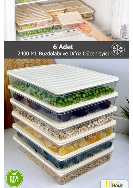 6 Adet 2400 ml Buzluk Derin Dondurucu Buzdolabı Düzenleyici Hava Almaz Saklama Kabı