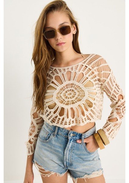 Kadın Dantel Örgü Triko Crop Bluz fiyatları
