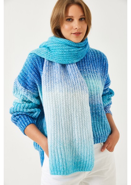 Kadın Bisiklet Yaka Örgü Atkılı Kazak Tk