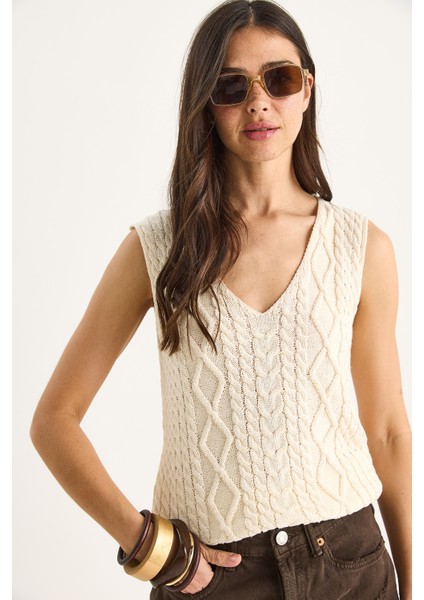 Kadın V Yaka Örme Detay Triko Askılı Bluz modelleri