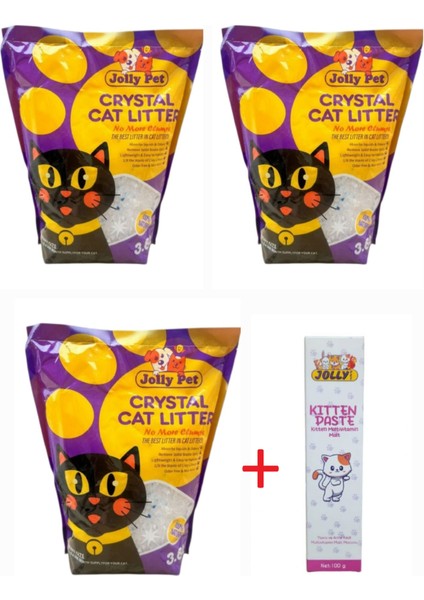 Jollypet Silika Silikonlu Kedi Kumu 3.8 Litre 1.4kg 3 Adet + Kitten Yavru Paste Trend Paket