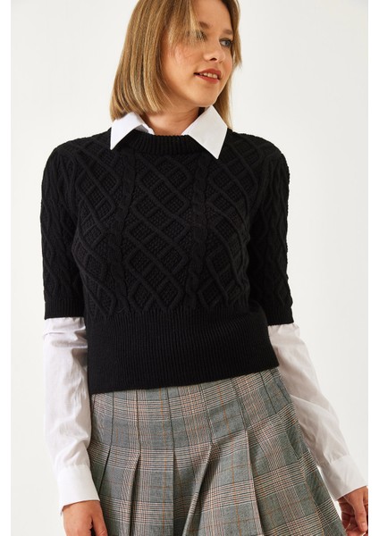 Kadın Gömlek Detaylı Saç Örgülü Triko Kazak fiyatları