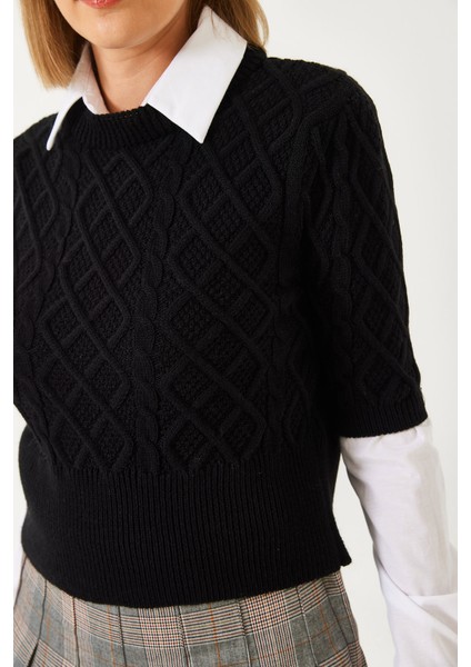 Kadın Gömlek Detaylı Saç Örgülü Triko Kazak modelleri